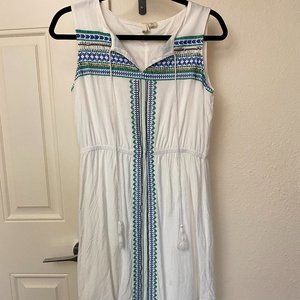 White Geometric Mini Spring Casual Boho Dress (4)